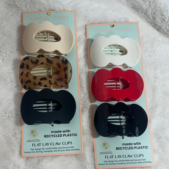 Sunday State Accessories - Sunday state glossy and flat colored set of 6 flat lay claw clips